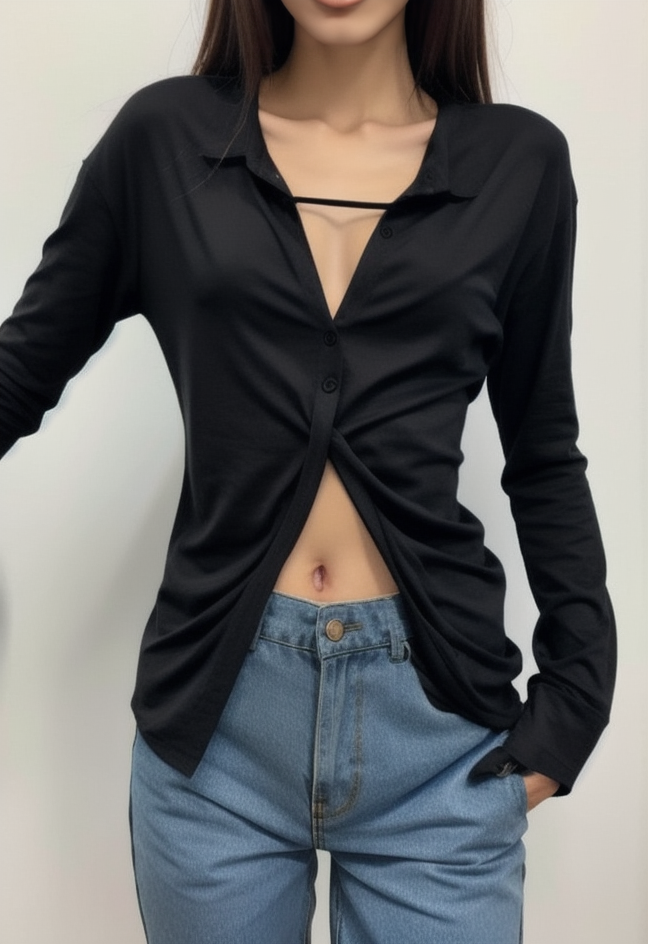 Solid_V_Neck_Shirred_Slit_Long_Sleeve_Tee___Poovarasan__5_.png